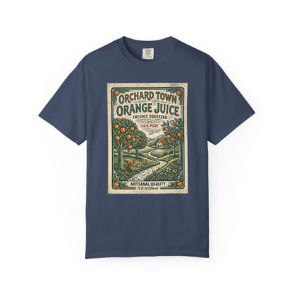 Orchard Town Orange Juice T-Shirt - Vintage Linocut Graphic Tee