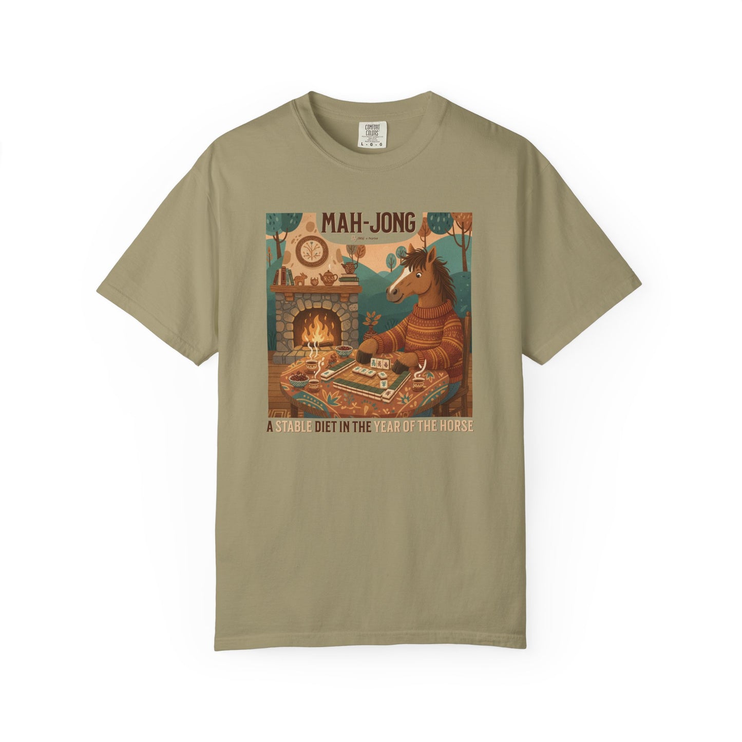 “Mah-Jong: A Stable Diet in the Year of the Horse” T-Shirt — Retro Cozy Mahjong Horse Design