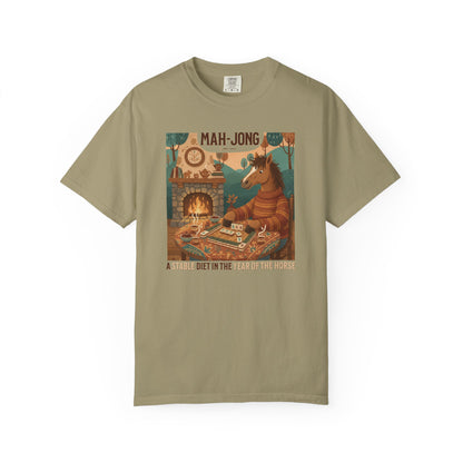 “Mah-Jong: A Stable Diet in the Year of the Horse” T-Shirt — Retro Cozy Mahjong Horse Design
