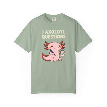 "I Axolotl Questions" T-Shirt — Cute Cartoon Reporter Student Graphic Tee