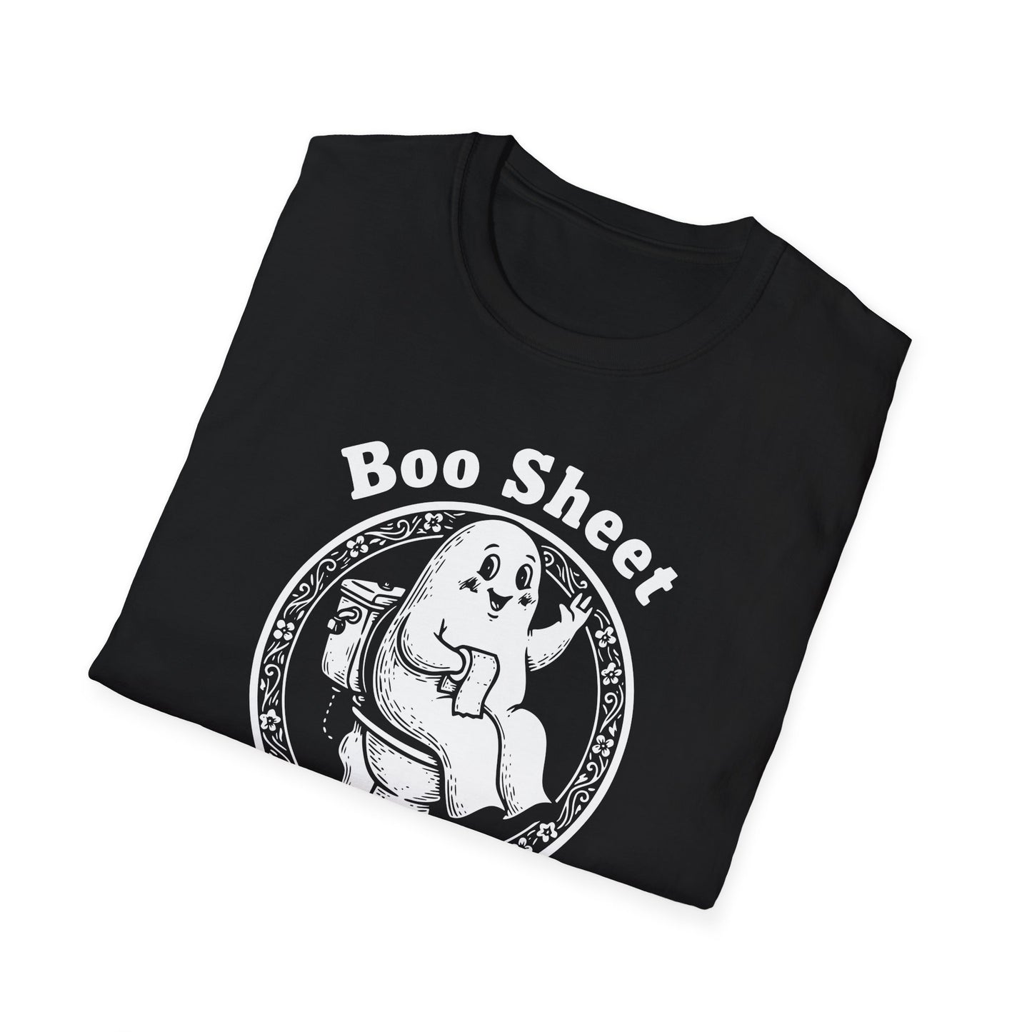 Boo Sheet T-Shirt — Funny Ghost on Toilet Halloween Tee