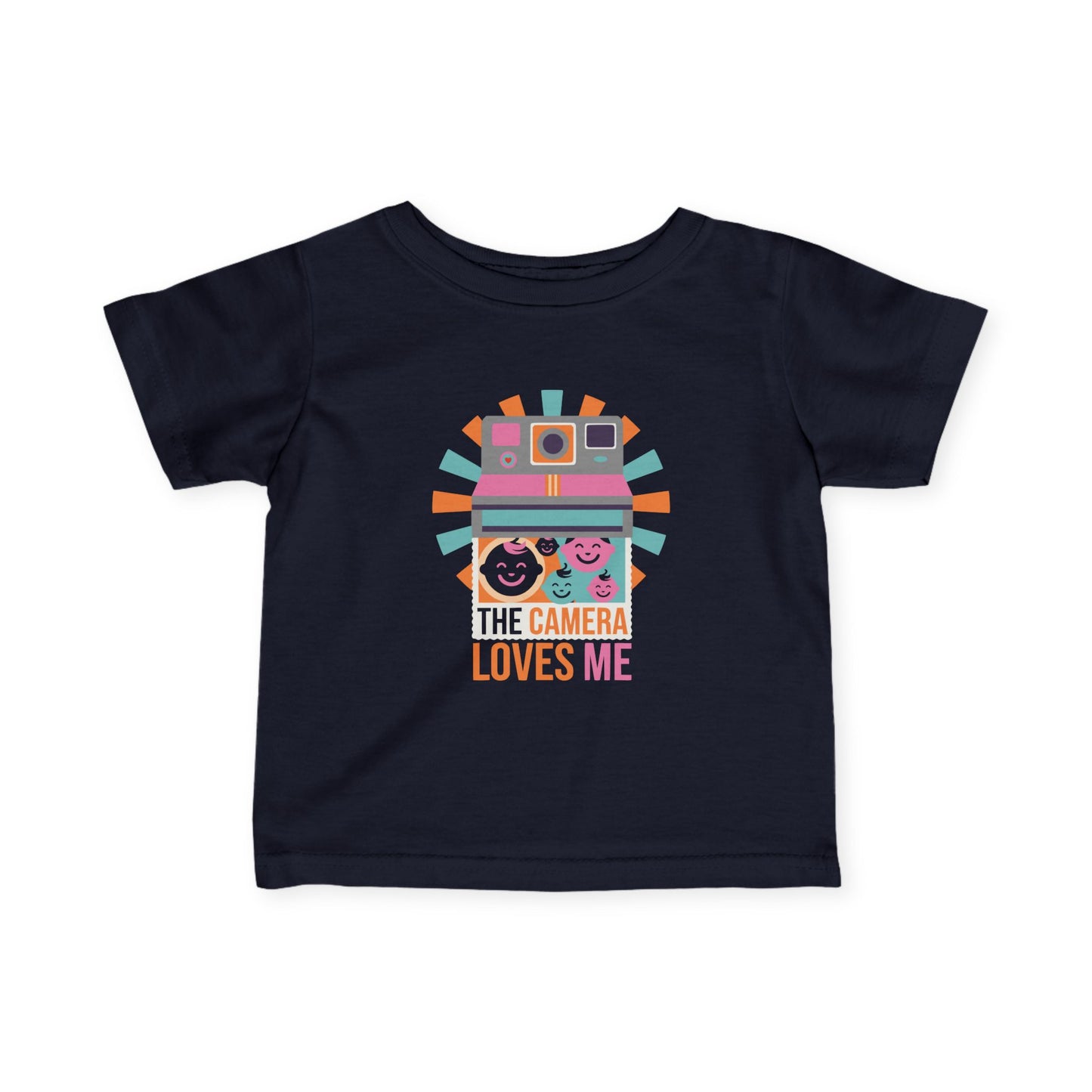 "Camera Loves Me" Infant Tee - Cute Retro Baby T-Shirt, Newborn Photography Outfit