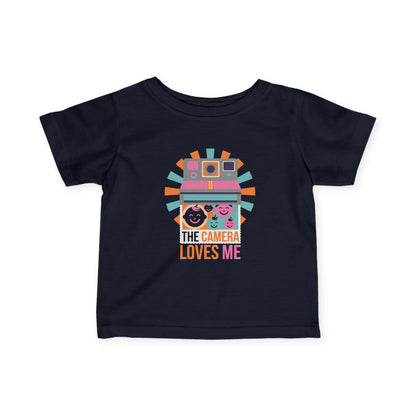 "Camera Loves Me" Infant Tee - Cute Retro Baby T-Shirt, Newborn Photography Outfit