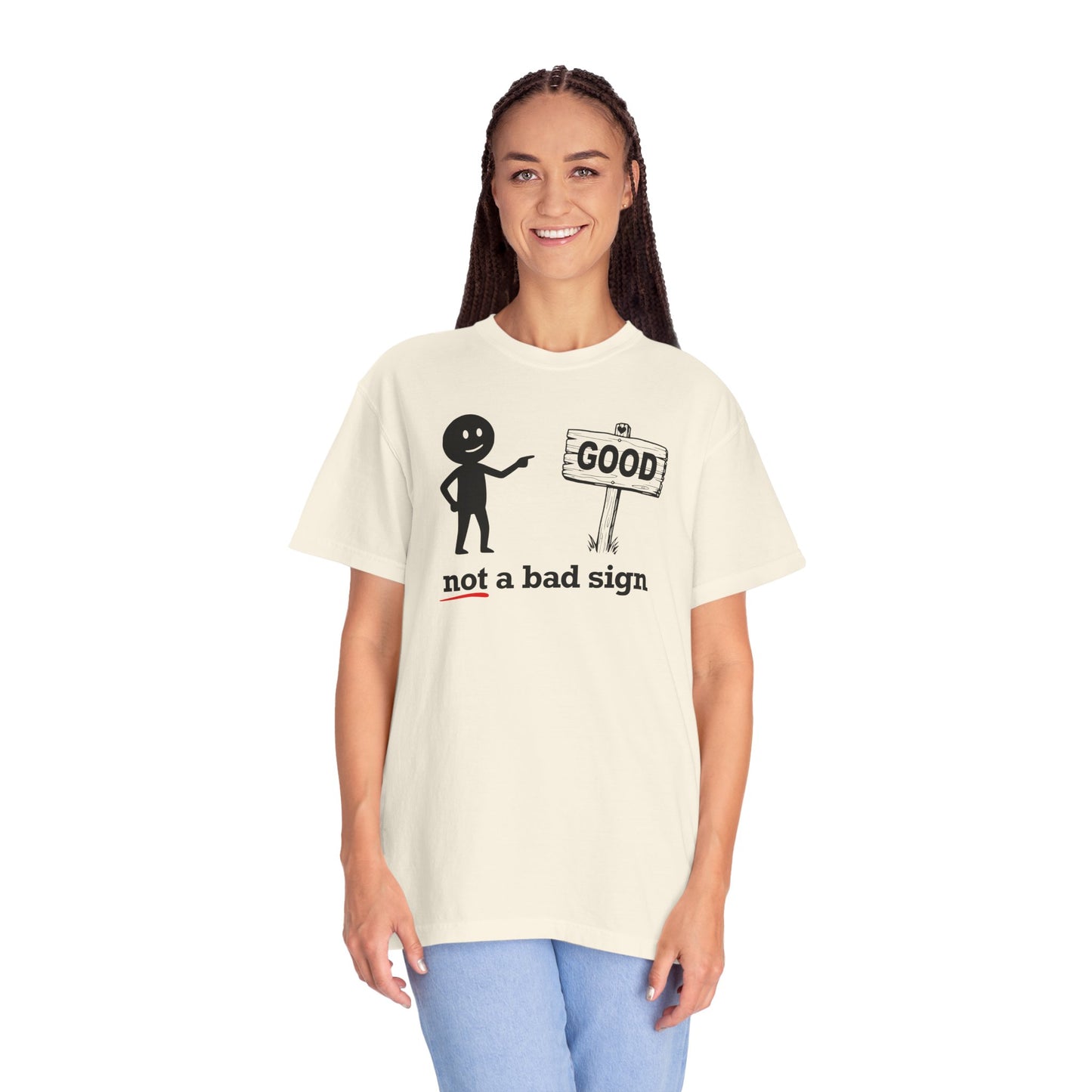 "Not a Bad Sign" Couples Tee  - Funny Stick Figure Good Premonition Graphic T-Shirt