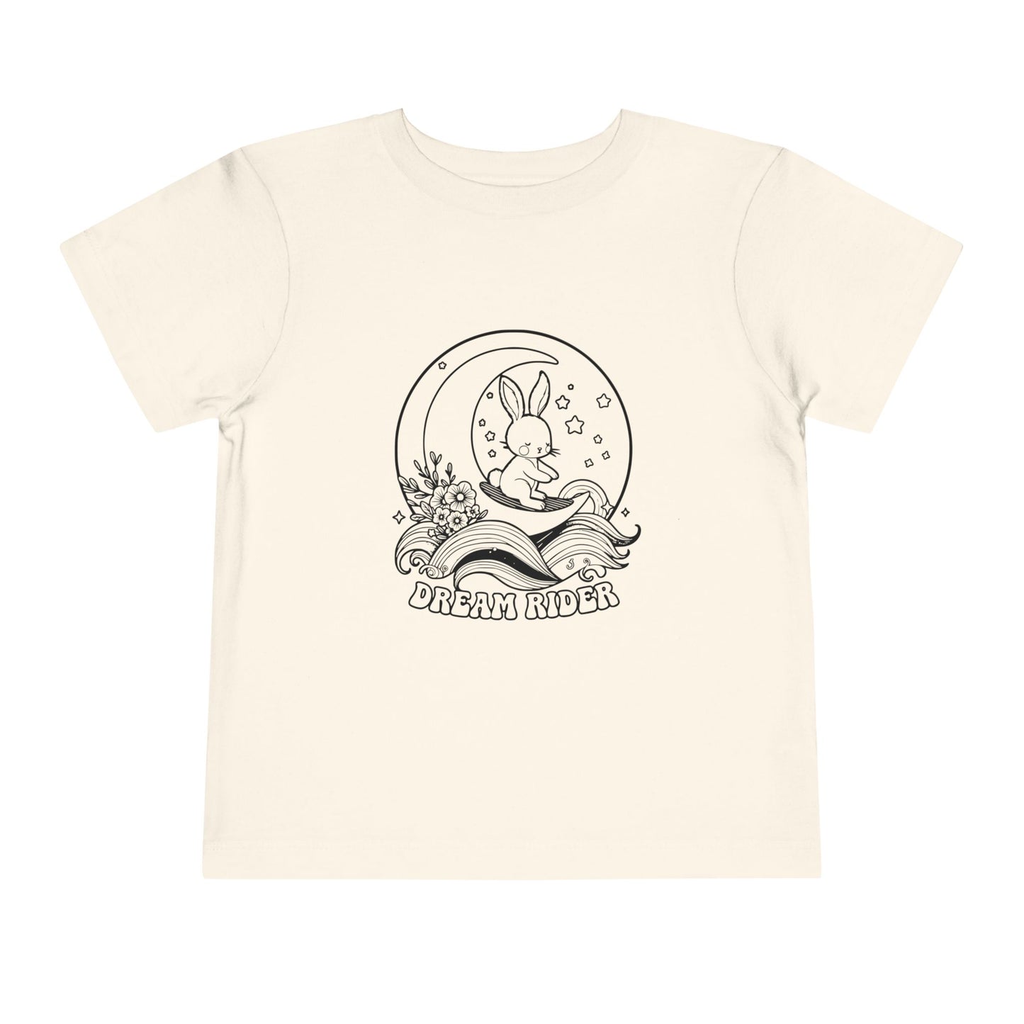 "Dream Rider" Toddler Tee — Sleepy Bunny Moon Surfer Graphic T-Shirt