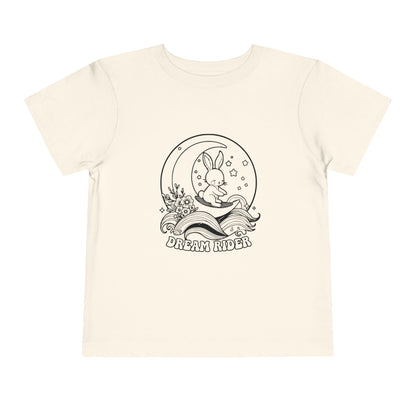 "Dream Rider" Toddler Tee — Sleepy Bunny Moon Surfer Graphic T-Shirt