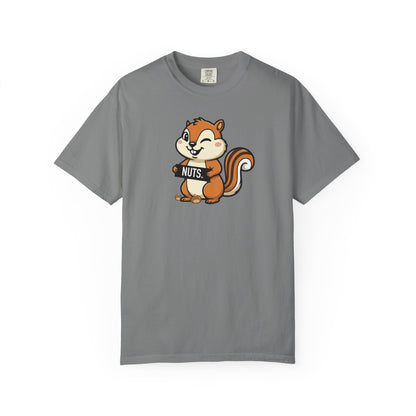 "Chestnuts: Nuts" Couples Tee - Chipmunk Holding 'NUTS' Funny Chestnut Graphic T-Shirt