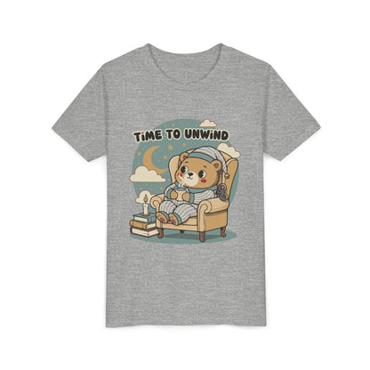 'Time to Unwind' Youth Tee — Windup Toy Bear Relaxing Graphic T-Shirt