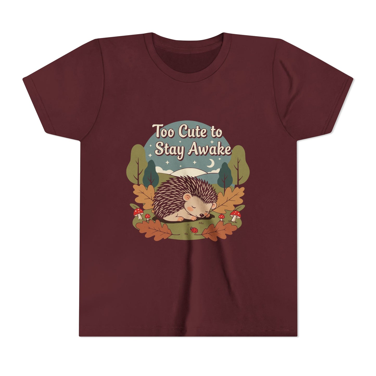 "Too Cute to Stay Awake" Hedgehog Youth Tee — Cute Sleeping Animal Kids Shirt