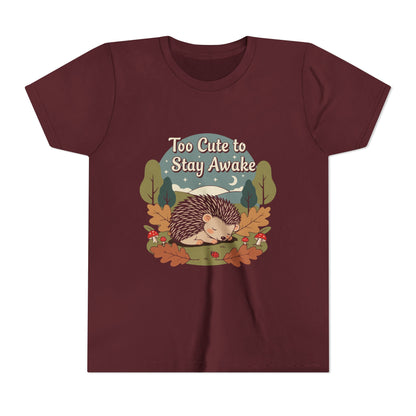 "Too Cute to Stay Awake" Hedgehog Youth Tee — Cute Sleeping Animal Kids Shirt