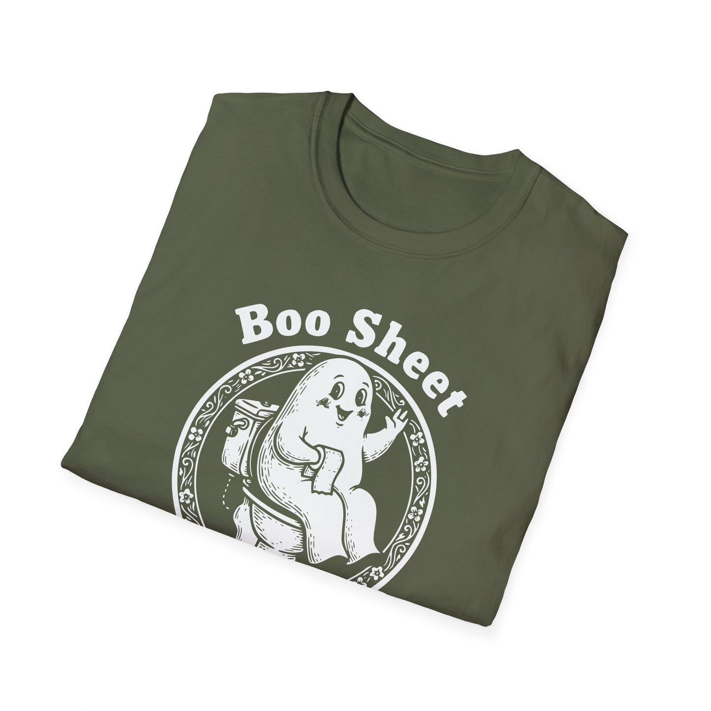 Boo Sheet T-Shirt — Funny Ghost on Toilet Halloween Tee