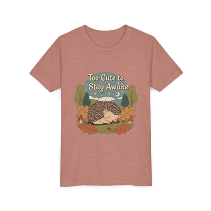 "Too Cute to Stay Awake" Hedgehog Youth Tee — Cute Sleeping Animal Kids Shirt