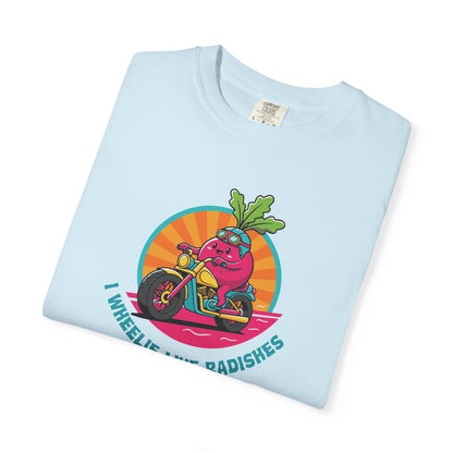 “Wheelie Like Radishes” T-Shirt —  Retro Radish Lover Vegan Cycling Graphic Tee