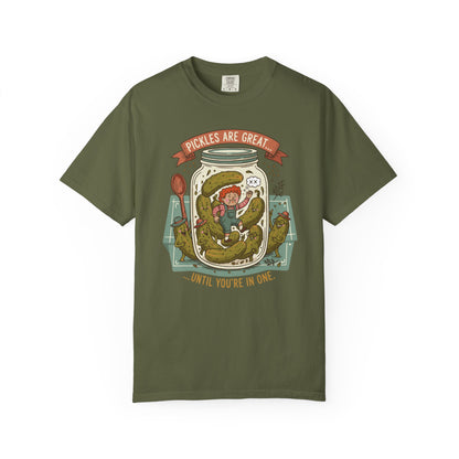 "Pickles Are Great... Until You're In One" T-Shirt — Funny Pickle Jar Vintage Illustration Tee
