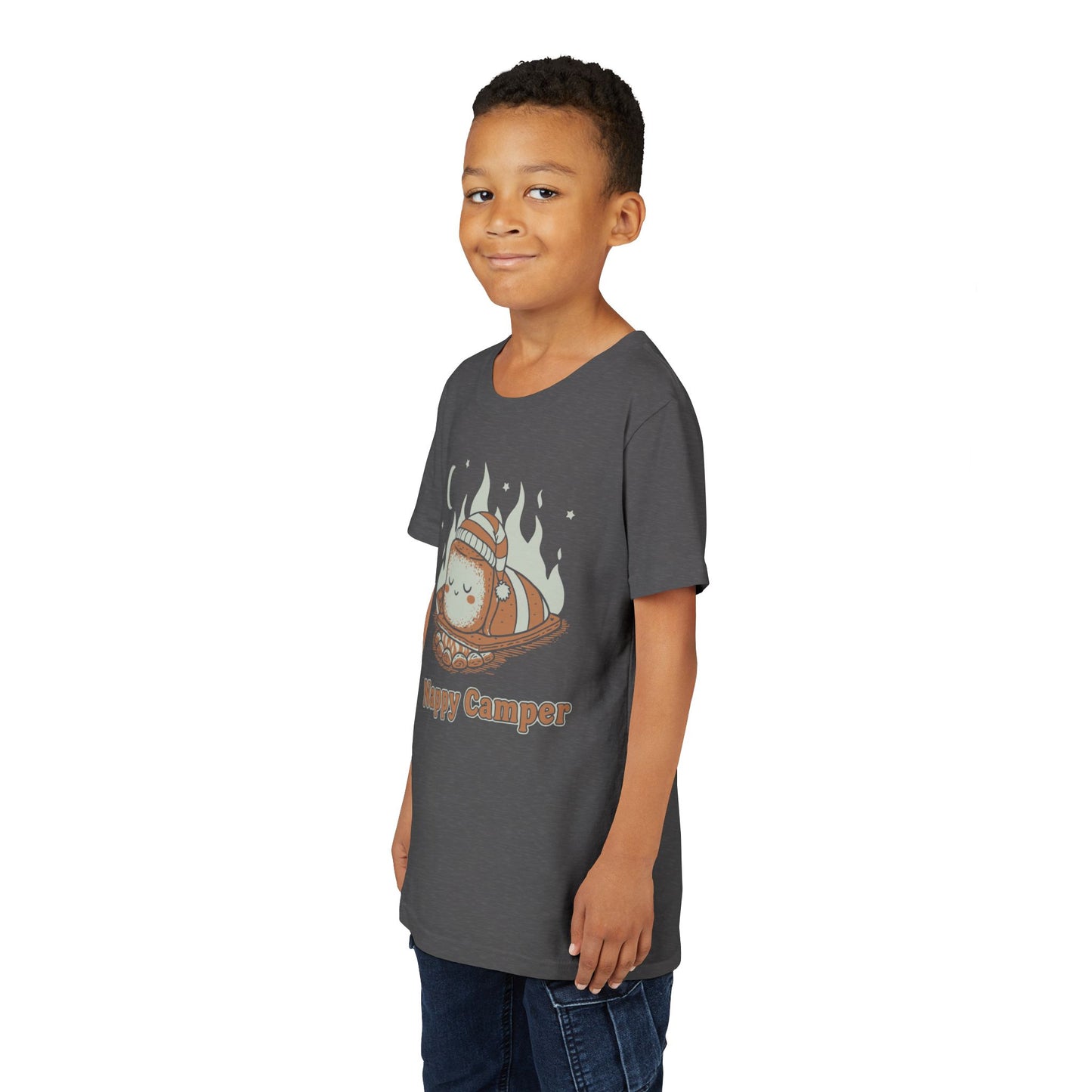 "Nappy Camper" Youth Tee — Cute Sleeping Marshmallow Camping T-Shirt