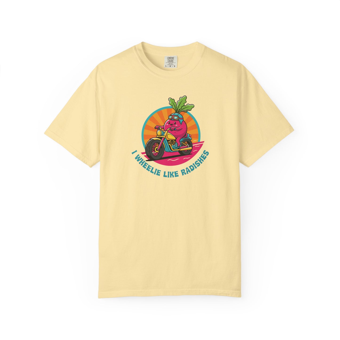 “Wheelie Like Radishes” T-Shirt —  Retro Radish Lover Vegan Cycling Graphic Tee