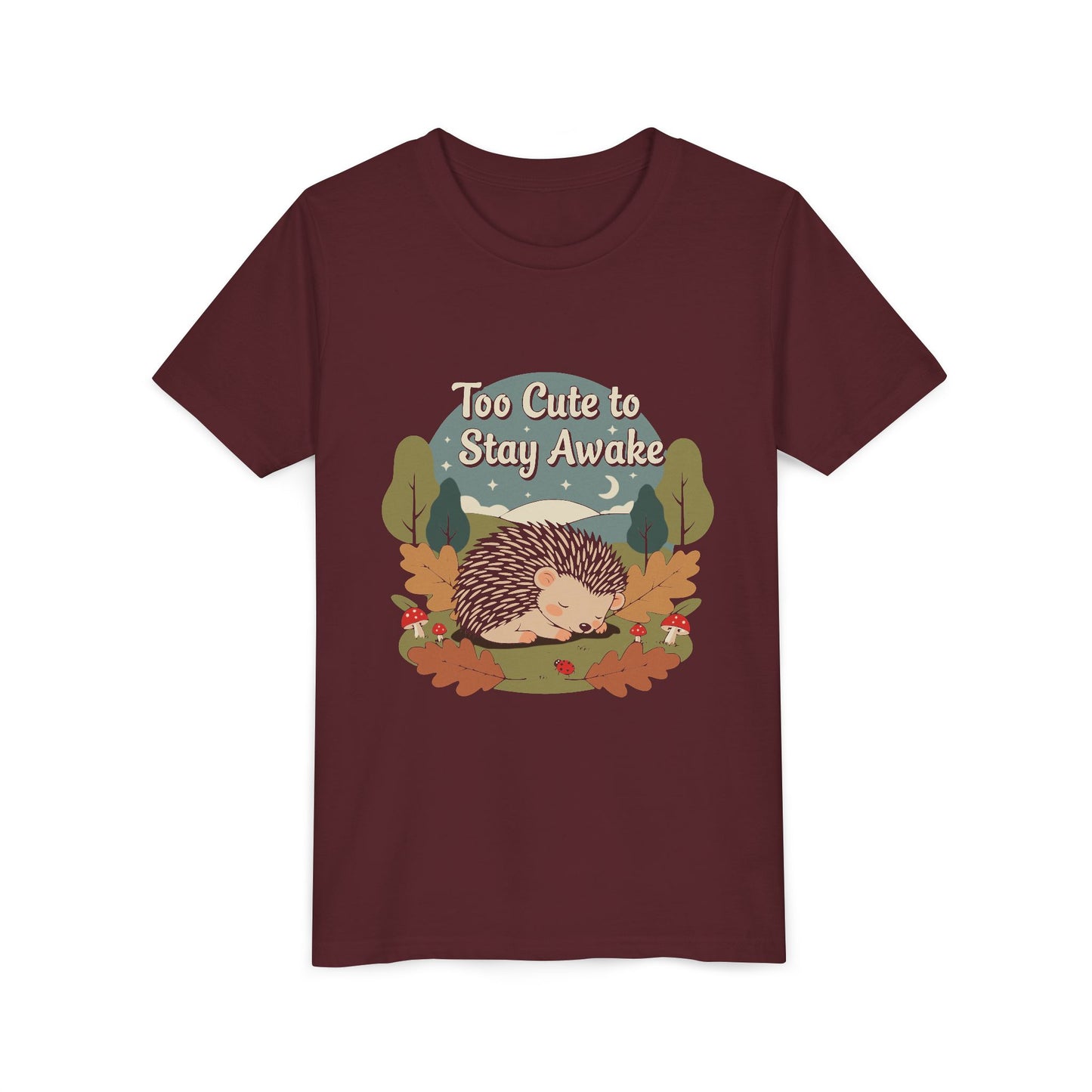 "Too Cute to Stay Awake" Hedgehog Youth Tee — Cute Sleeping Animal Kids Shirt