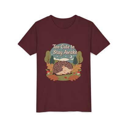 "Too Cute to Stay Awake" Hedgehog Youth Tee — Cute Sleeping Animal Kids Shirt