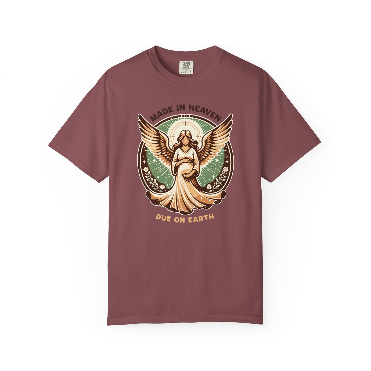 "Made in Heaven, Due on Earth" Angel Graphic T-Shirt — Vintage Expecting Mother Tee