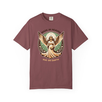 "Made in Heaven, Due on Earth" Angel Graphic T-Shirt — Vintage Expecting Mother Tee