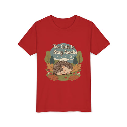 "Too Cute to Stay Awake" Hedgehog Youth Tee — Cute Sleeping Animal Kids Shirt