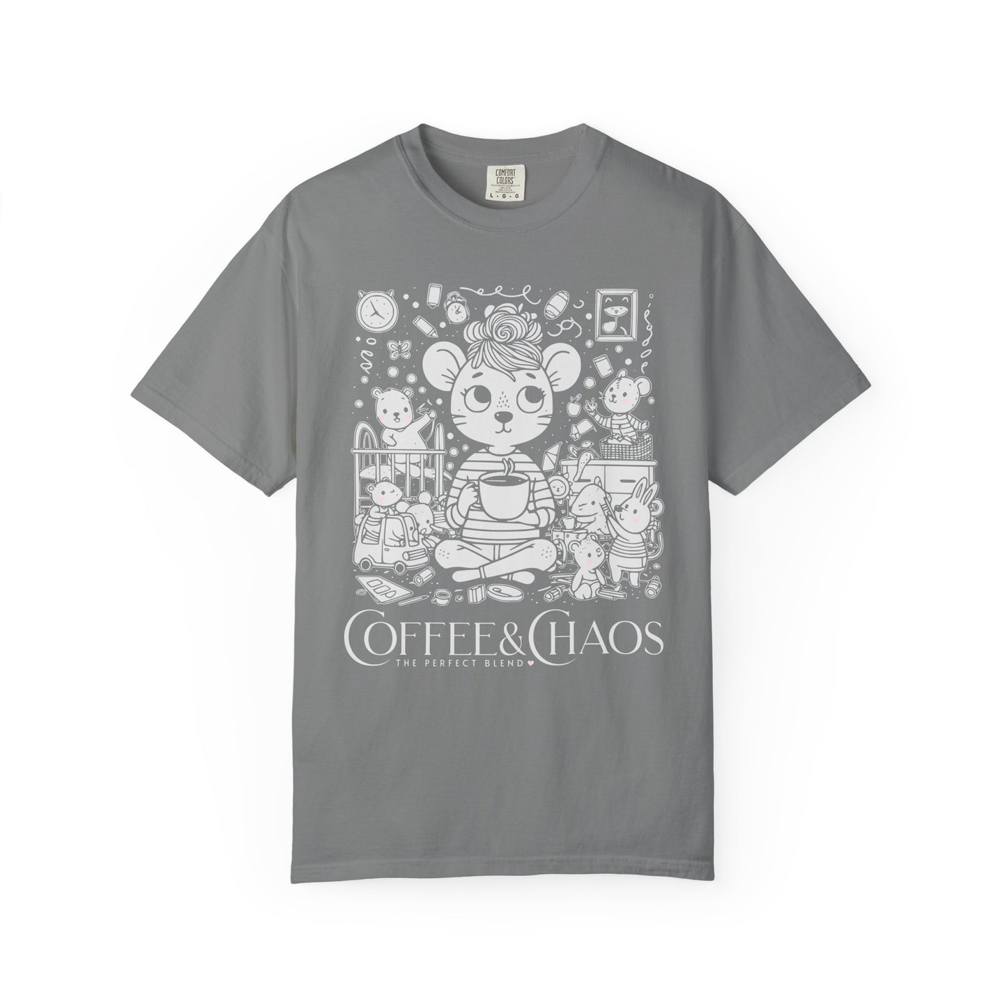 "Coffee & Chaos: The Perfect Blend" T-Shirt — Cute Kawaii Mouse Coffee Lover Tee