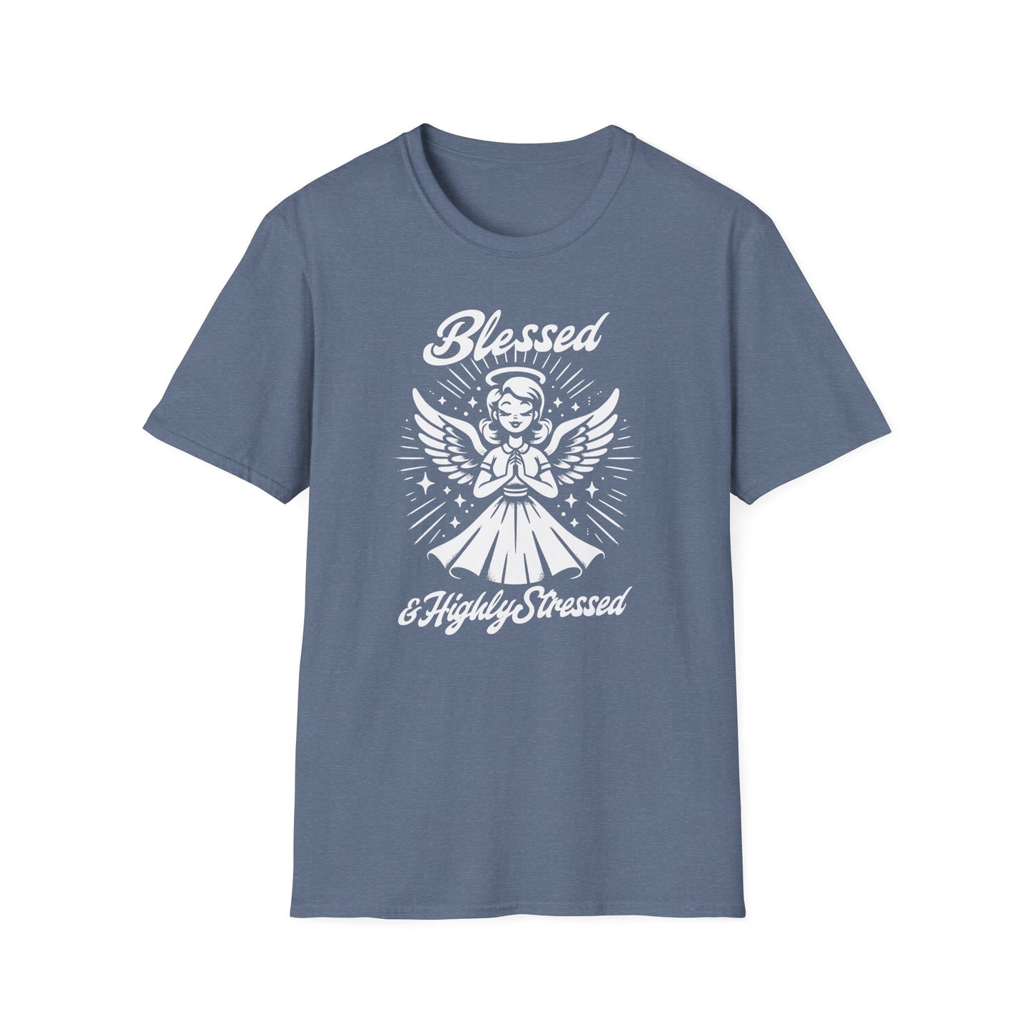 Blessed & Highly Stressed T-Shirt — Retro Angelic Graphic Tee