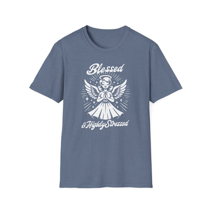 Blessed & Highly Stressed T-Shirt — Retro Angelic Graphic Tee