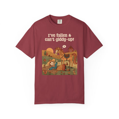 "I've Fallen & Can't Giddy-Up!" T-Shirt — Funny Western Cowgirl Horse Graphic Tee