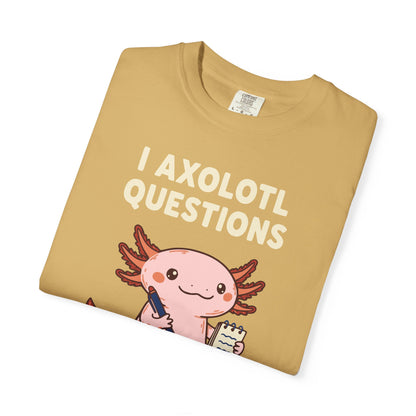 "I Axolotl Questions" T-Shirt — Cute Cartoon Reporter Student Graphic Tee