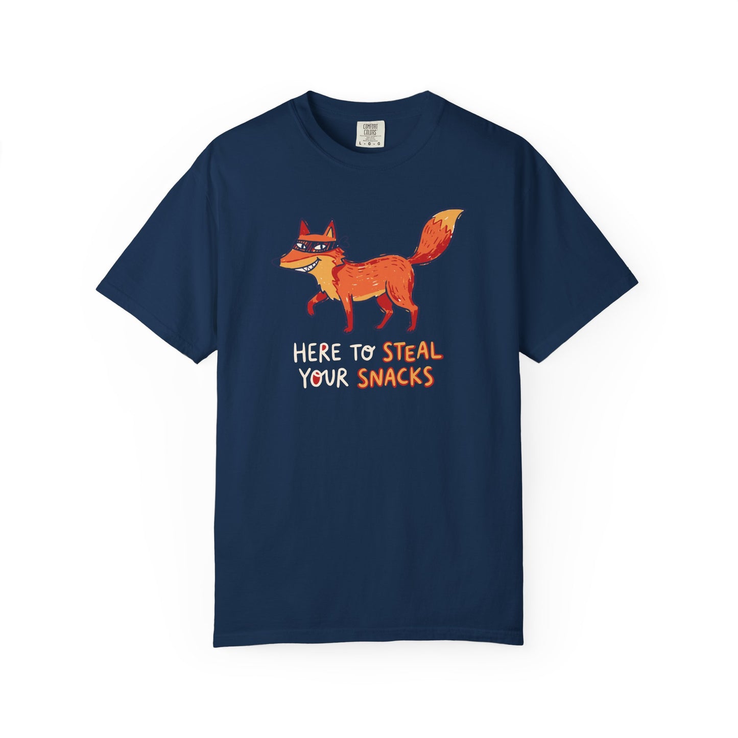 "Here to Steal Your Snacks" Graphic T-Shirt — Cute Snack Thief Fox Tee