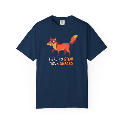 "Here to Steal Your Snacks" Graphic T-Shirt — Cute Snack Thief Fox Tee
