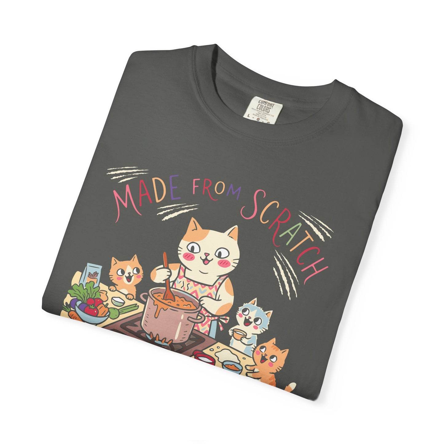 "Made From Scratch" T-Shirt - Cat Family Cooking Kittens Kitchen Mom Illustration Tee