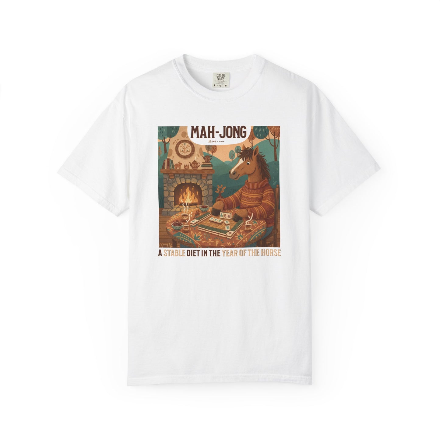 “Mah-Jong: A Stable Diet in the Year of the Horse” T-Shirt — Retro Cozy Mahjong Horse Design