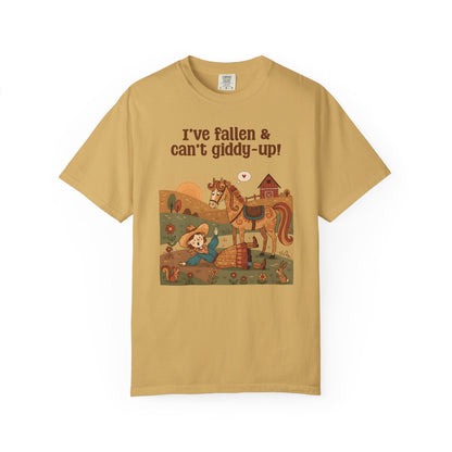 "I've Fallen & Can't Giddy-Up!" T-Shirt — Funny Western Cowgirl Horse Graphic Tee