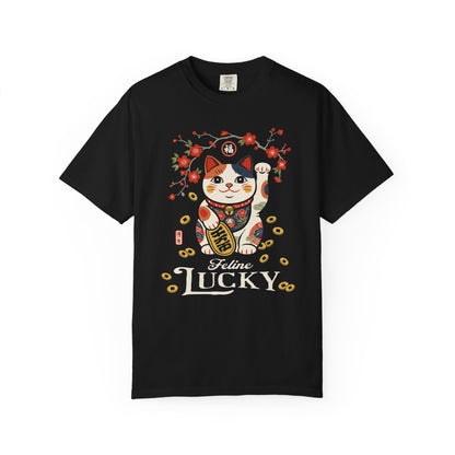 "Feline Lucky" T-Shirt — Lucky Maneki Neko Cat Graphic Tee