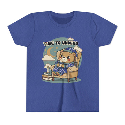 'Time to Unwind' Youth Tee — Windup Toy Bear Relaxing Graphic T-Shirt