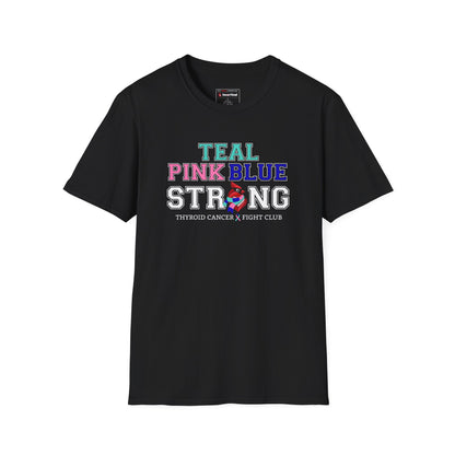 Teal Pink Blue Strong T-Shirt – Thyroid Cancer Awareness Ribbon Support Tee