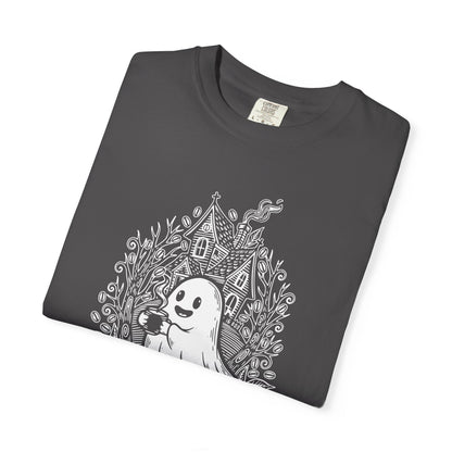 "Freshly Boo'd w/ Sugar & Scream" Cute Coffee Ghost Haunted House T-Shirt