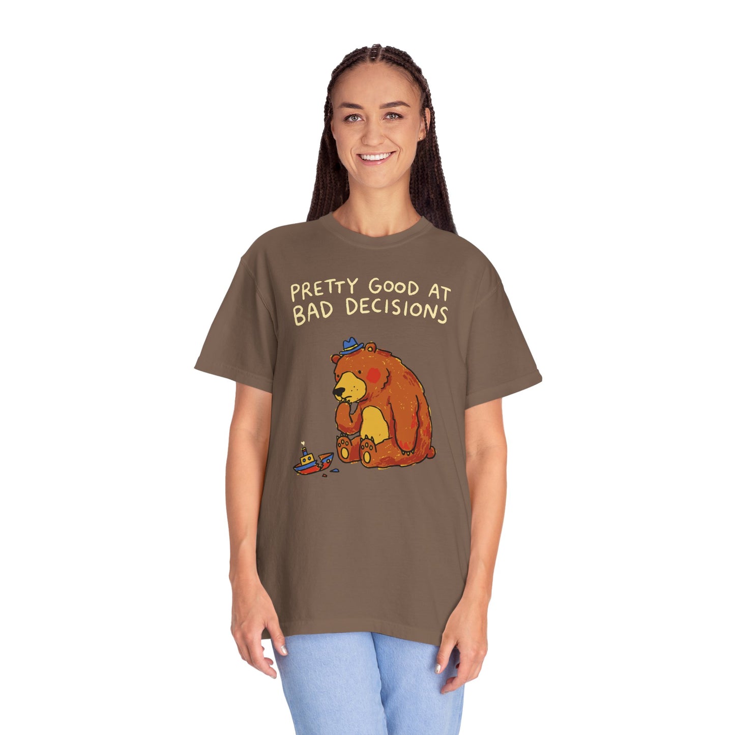 'Pretty Good at Bad Decisions' T-Shirt — Funny Bear Graphic Tee