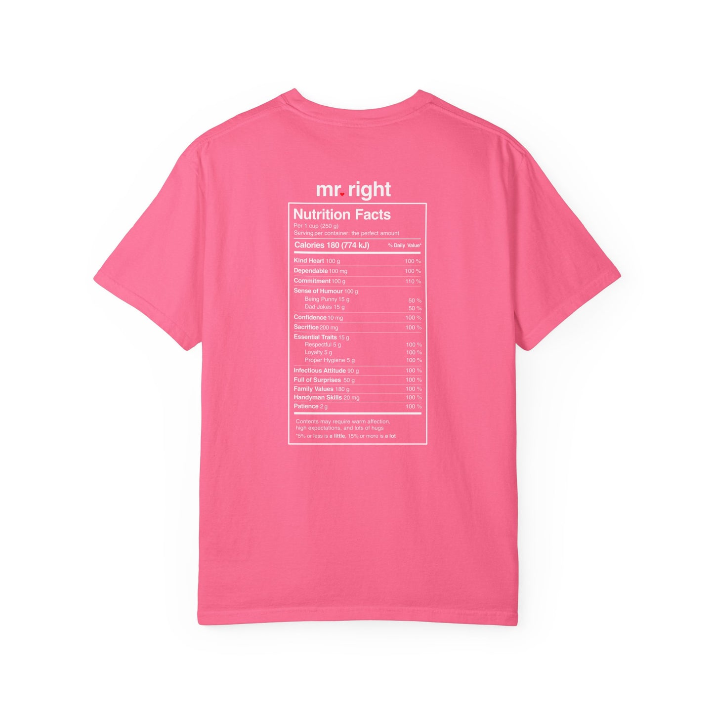 Mr. Right Couples Tee — "mr. right" Front Text with Nutrition Facts Back Graphic T-Shirt
