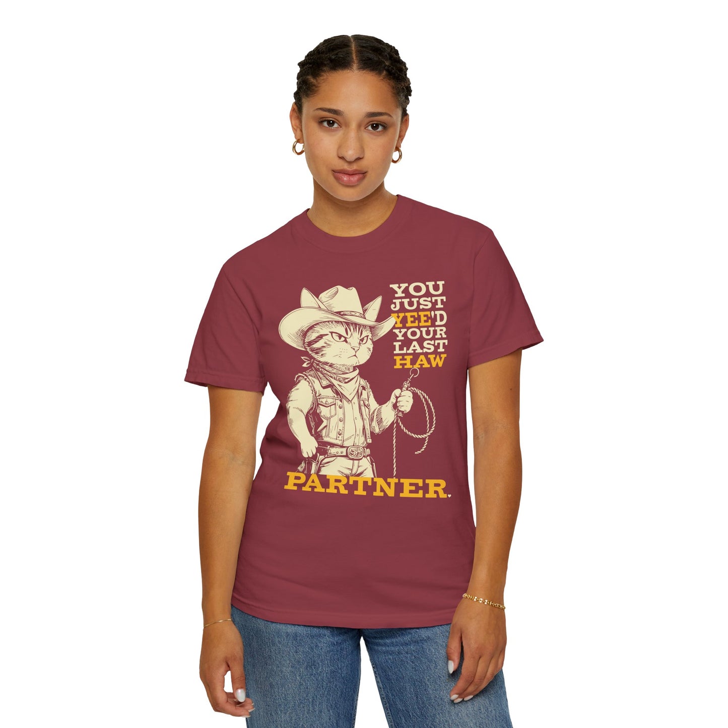 "You Just Yee'd Your Last Haw Partner" Cowboy Cat T-Shirt — Funny Vintage Western Graphic Tee