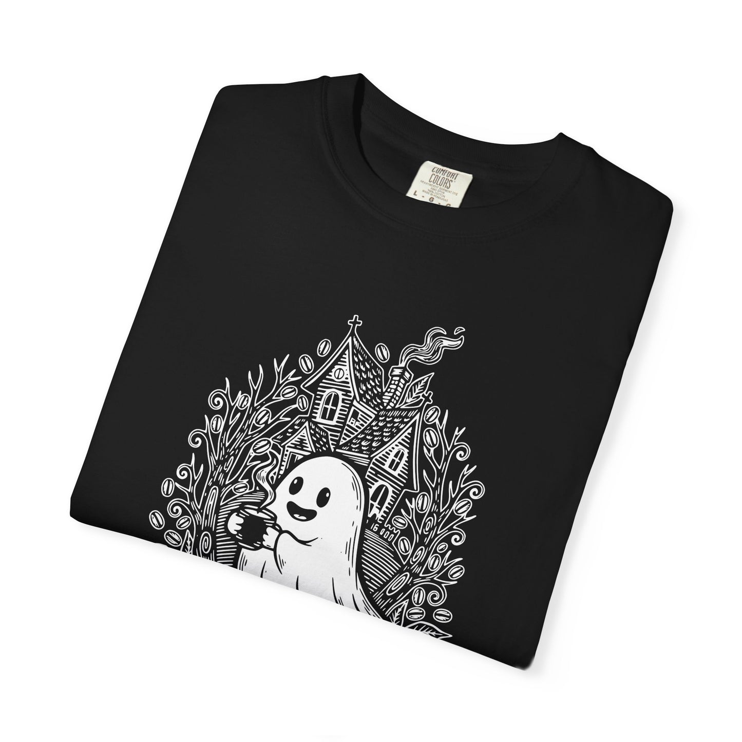 "Freshly Boo'd w/ Sugar & Scream" Cute Coffee Ghost Haunted House T-Shirt