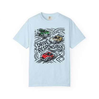 Drive Responsibly Vintage Car T-Shirt — Retro Racer Awareness Graphic Tee