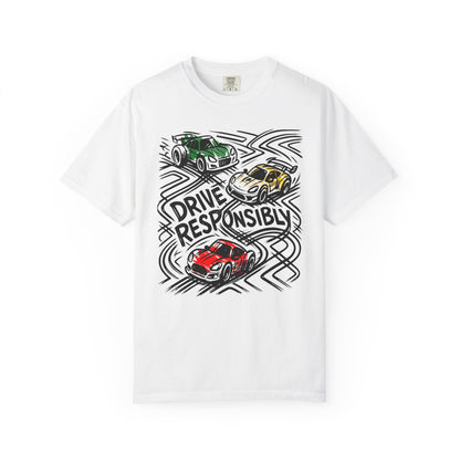 Drive Responsibly Vintage Car T-Shirt — Retro Racer Awareness Graphic Tee