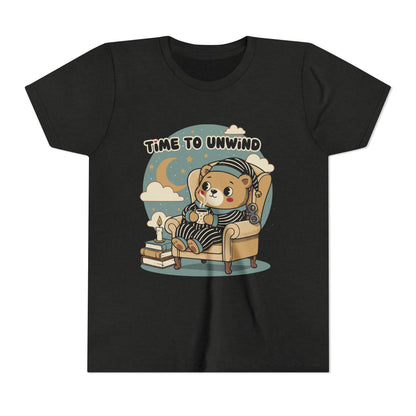 'Time to Unwind' Youth Tee — Windup Toy Bear Relaxing Graphic T-Shirt
