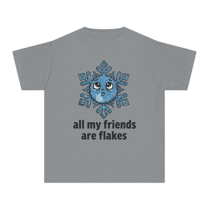 "All my friends are flakes" Youth Tee — Cute Snowflake Graphic Kids T-Shirt