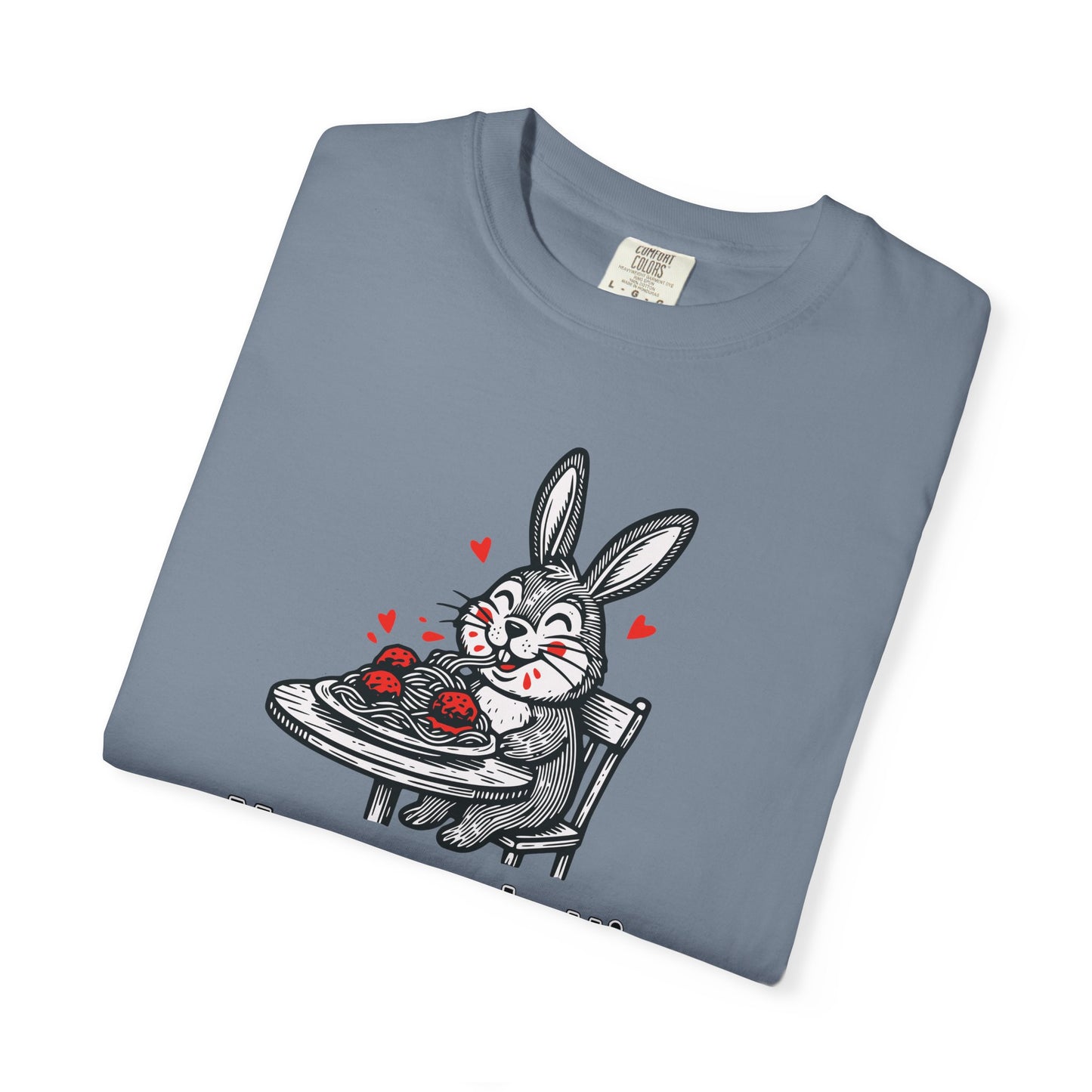 More Spaghetti Less Upsetti T-Shirt — Cute Bunny Pasta Graphic Tee