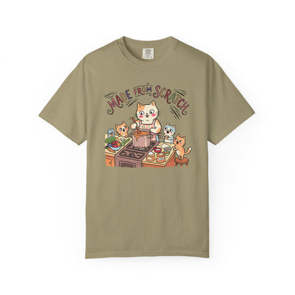 "Made From Scratch" T-Shirt - Cat Family Cooking Kittens Kitchen Mom Illustration Tee