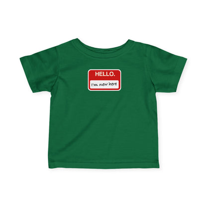 "Hello ❤︎ I'm New Here" Infant Tee — Name Tag Baby Shirt